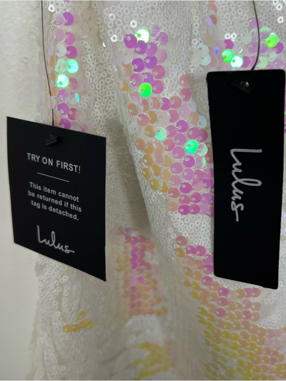 NWT Lulu's Sequin Mini Dress Backless Strappy Party Iridescent White Size Small - Picture 8 of 10